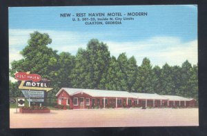 CLAXTON GEORGIA GA. REST HAVEN MOTEL VINTAGE LINEN ADVERTISING POSTCARD