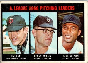 1967 Topps Baseball Card '66 AL Pitching Leaders Kaat McClain Wilson sk2307