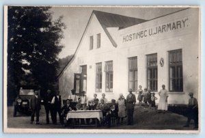 Jilemnice Czech Republic Postcard RPPC Photo Jarmary Inn Car People Scene