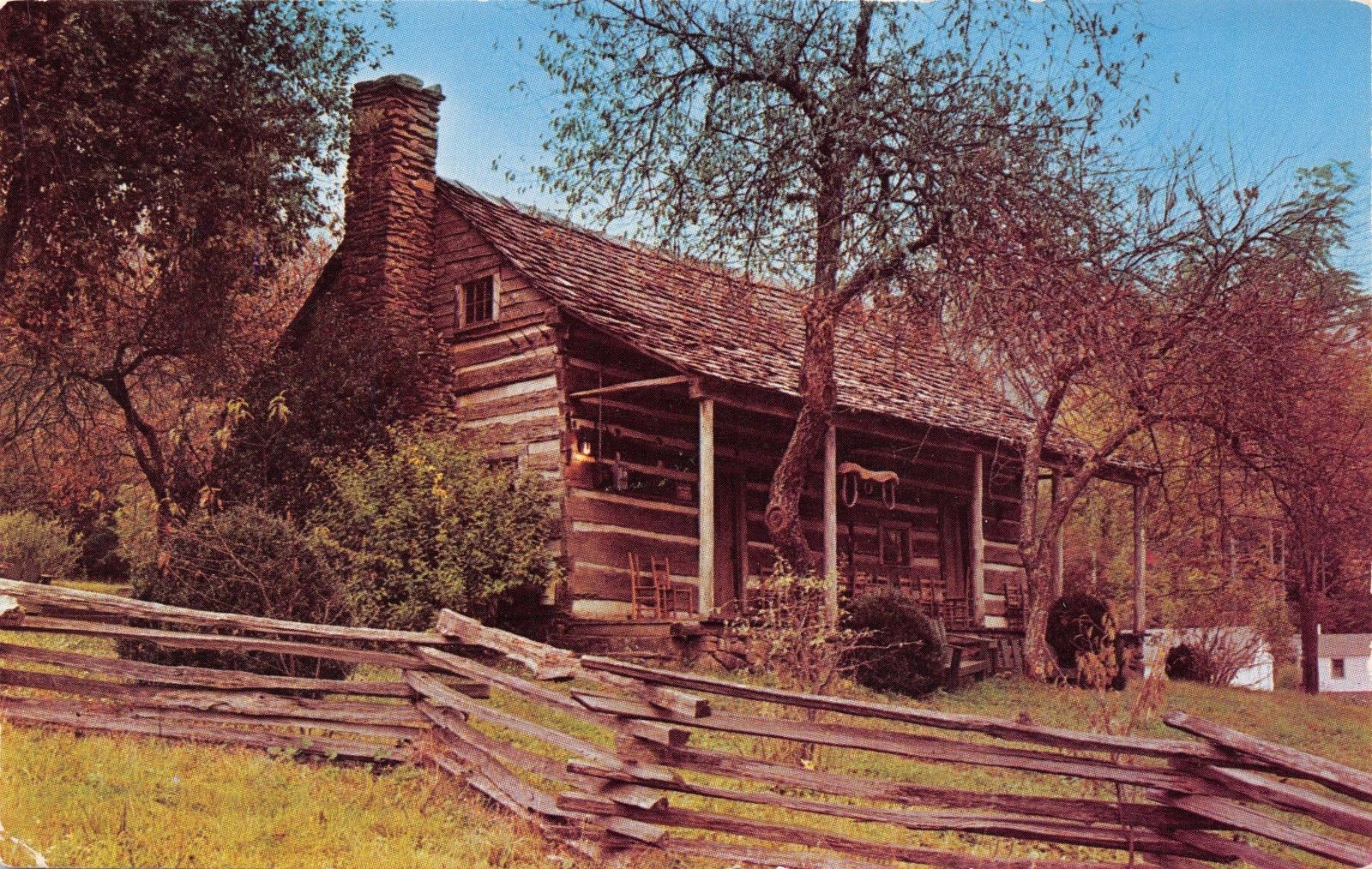 Fontana Dam Nc Original Log Cabin At Fontana Dam Postcard 1960s