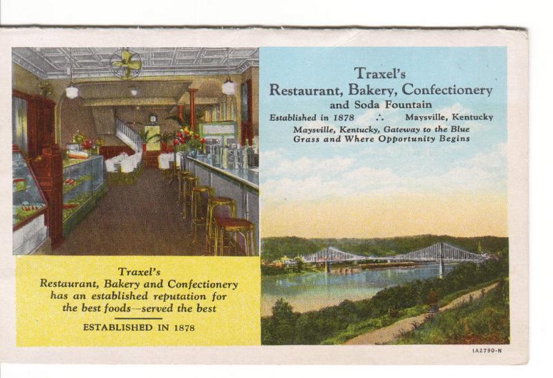 Traxel Restaurant Bakery Confectionery Soda Fountain Maysville Kentucky postcard