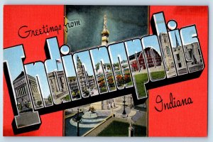 1940 Indianapolis Indiana Postcard Greeting Big Letters Building Multiview