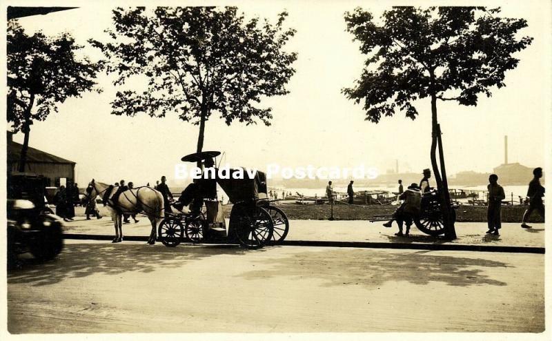 china, SHANGHAI, Bund Scene with People, Horse Cart (1930s) RPPC