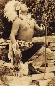 F75/ Native American Indian Postcard c1930s Chief RPPC Headdress 11