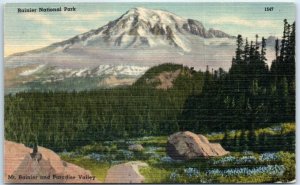 Postcard - Mt. Rainier and Paradise Valley, Rainier National Park - Washington