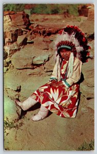 Native Americana~North American Indian Girl In Colorful Costume~Vintage Postcard