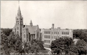 RPPC Mitchell South Dakota Catholic Buildings Church Co-Mo Photo Postcard W16