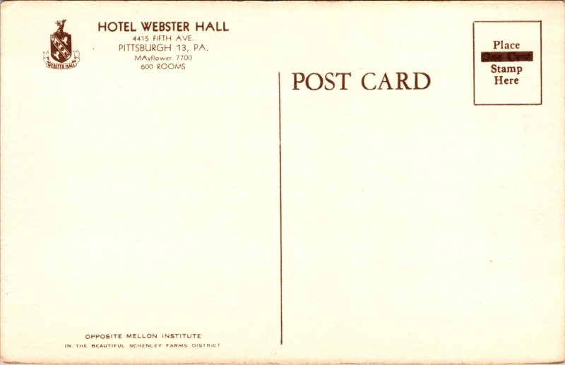 Two Vintage Pittsburgh PA postcards Hotel webster hall Cathedral of learning