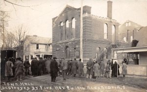 DC1/ Alexandria Ohio RPPC Postcard c1910 Town Hall Fire Disaster 87