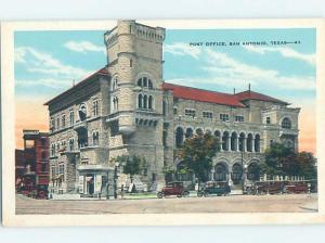 Unused W-Border OLD CAR AT POST OFFICE San Antonio Texas TX d8798@