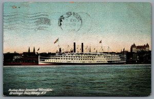 Postcard Albany NY c1905 Hudson River Steamboat Adirondack Greetings From Albany