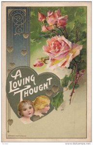 A Loving Thought, Portraits of Girls, Pink Roses, Gold Hearts, PU-1911