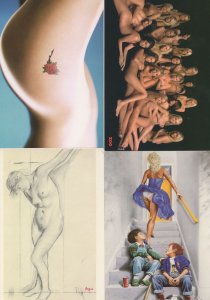 Risque Women Upskirt 4x Postcard Bundle