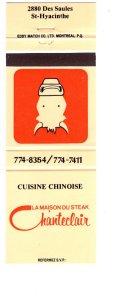 Cuisine Chinoise, Chanteclair, St Hyacinth, Quebec, Chinese Food Matchbook Cover