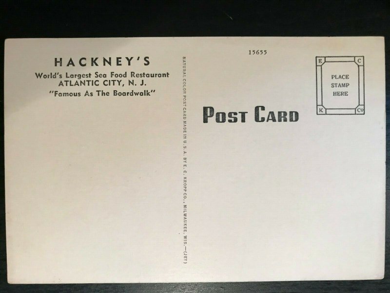 Vintage Postcard 1915-1930 Hackney's Sea Food Restaurant Atlantic City N.J.