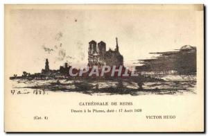 Old Postcard Victor Hugo Cathedral of Reims