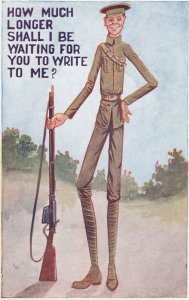 Giant Tall Long Soldier Big Rifle Comic Military WW1 War Postcard