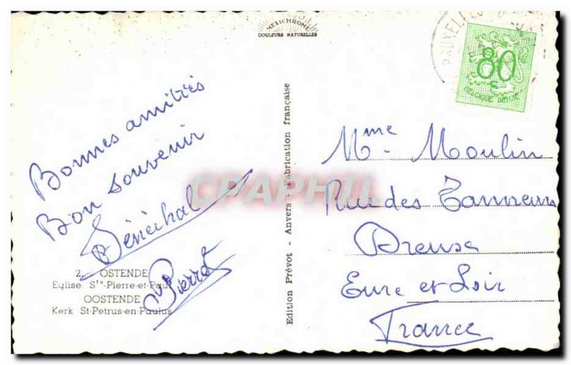 Old Postcard Ostend Eqlise S stone and Oostende Kerk St Petrus Paulus