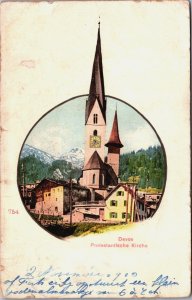 Switzerland Davos Protestantische Kirche Vintage Postcard C219