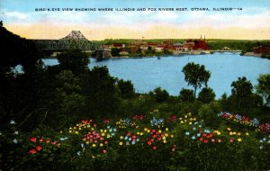 Illinois Ottawa Birds Eye View Showing Where Illinois and Fox Rivers Meet