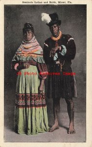 Native American Seminole Indian and Bride in Miami Florida, EC Kropp No 12010