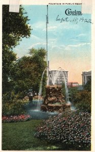 Vintage Postcard 1922 Fountain In Public Square Business District Cleveland Ohio