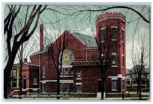 Front View Of English Reform Church Freeport Illinois IL Antique Postcard