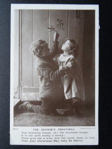 Christmas Greetings SEASON'S GREETINGS The Mistletoe Bough c1905 RP Postcard