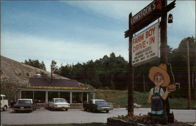 St. Johnsbury VT Comstock's Farm Boy Drive-In Restaurant Route 5 Postcard 