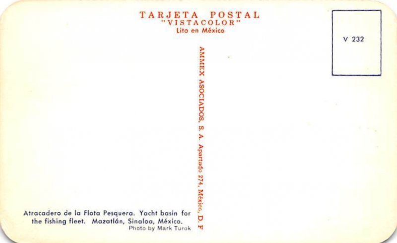 Atracadero de la Flota Pesquera Sinaloa Mexico Tarjeta Postal Unused 