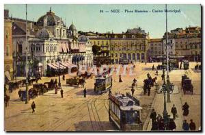 Postcard Old Nice Place Massenna Casino Municipal Tramway