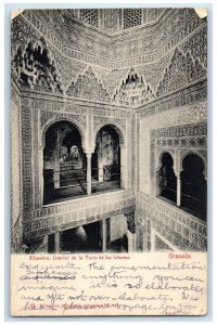 1907 Interior De La Torre De Las Infantas Alhambra Granada Antique Postcard