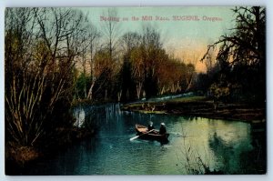 1910 Eugene Oregon OR Vintage Postcard Boating Mill Race Canoe Boat Lake River