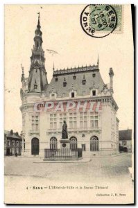 Old Postcard Sens L & # 39Hotel City and the Statue Thenard
