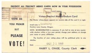 Postcard used. Two cent Franklin. 1953 Mailed from Eugene, Oregon.