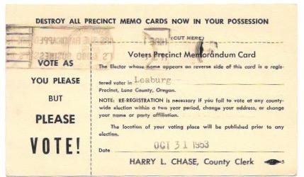 Postcard used. Two cent Franklin. 1953 Mailed from Eugene, Oregon.