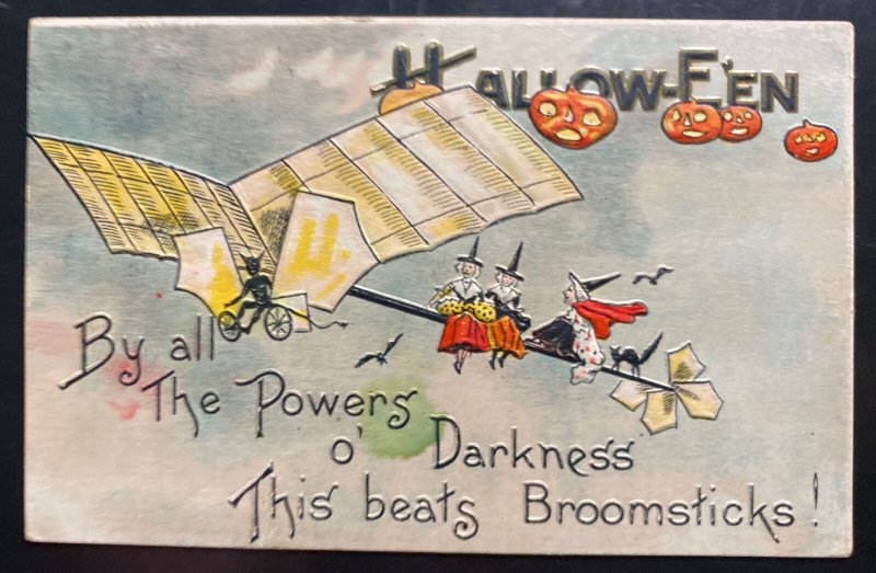 1913 Onaway MI USA Picture Postcard Cover Halloween This Beats Broomsticks