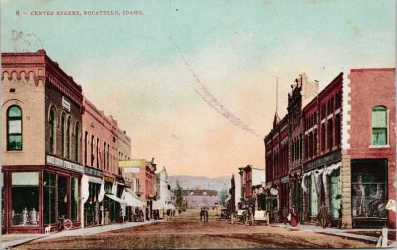 Pocatello Idaho Center Street Gate City Furniture c1909 Mitchell Postcard G9