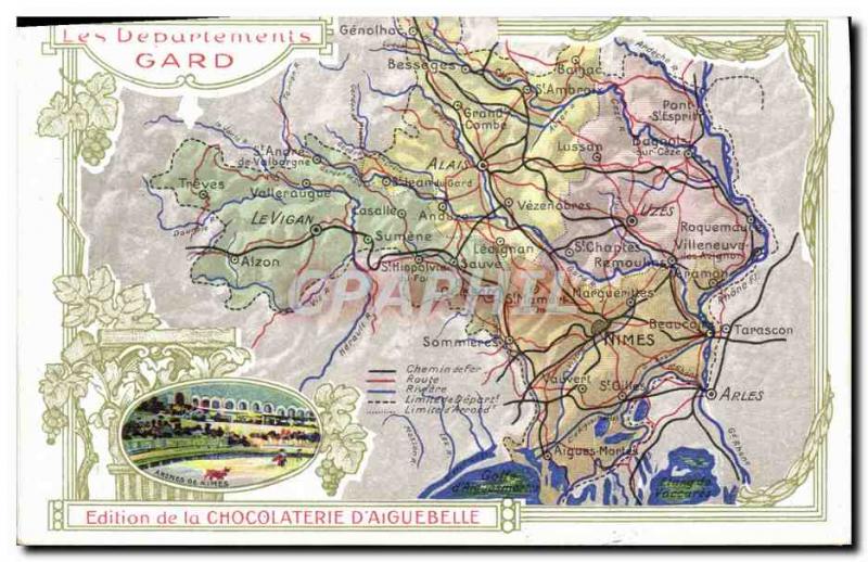 Old Postcard geographical maps of Chocolaterie & # 39Aiguebelle Gard Arenes d...