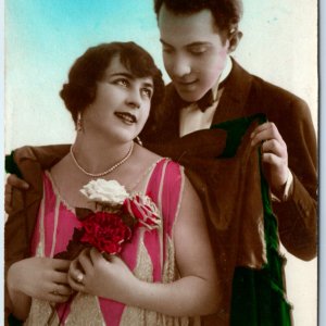 c1910s Dutch Romantic Man & Woman RPPC Congratulations Carmen Real Photo PC A136