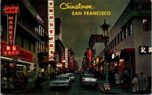 Vtg San Francisco CA Chinatown Grant Avenue Street View Old Cars Postcard