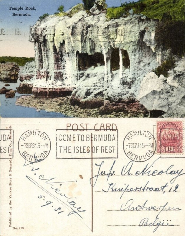 bermuda, Temple Rock (1931) Postcard