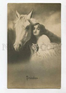 3059904 BELLE Lady Long Hair WHITE HORSE old PHOTO