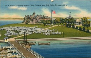 US Naval Training Station, War College Drill Field, Newport, RI Vintage Postcard