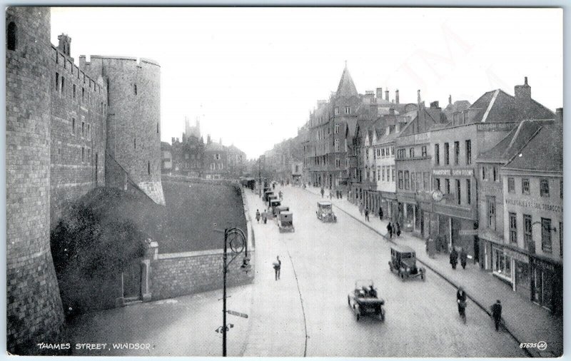 c1910s Windsor, England Thames Street Castle Wall Cars Horse Carriage Shops A353