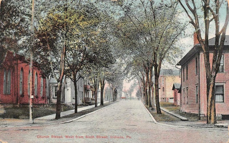 INDIANA, PA Pennsylvania  CHURCH & SIXTH STREET SCENE~Homes   c1910's Postcard