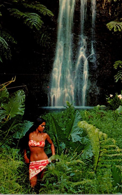 Tahiti Beautiful Girl and Tahitian Waterfall