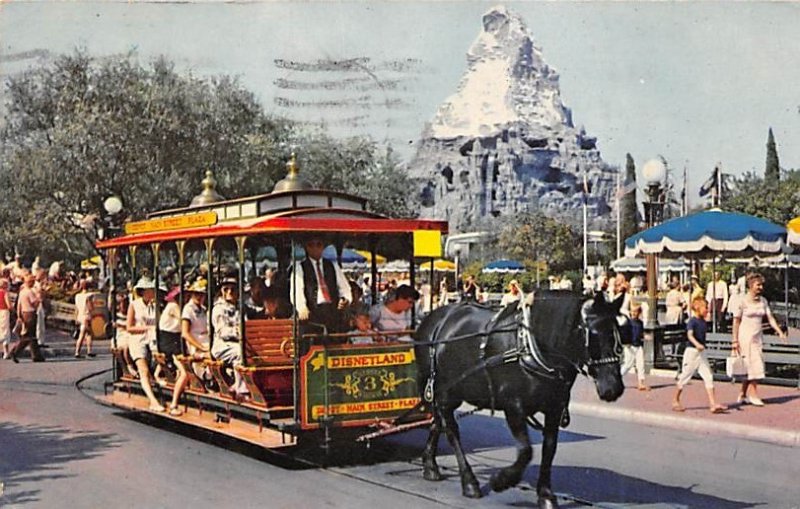 Horse-drawn streetcar Disneyland, CA, USA Disney 1961 