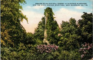 Vtg Brunswick GA Remains of Old Rice Mill Chimney Elizafield Plantation Postcard