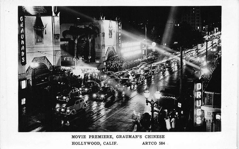 Hollywood CA Movie Premiere, grauman's Chinese RPPC Postcard